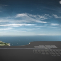 Illustrative example of a GDF with tunnels and vaults in deep underground rock, under the seabed
